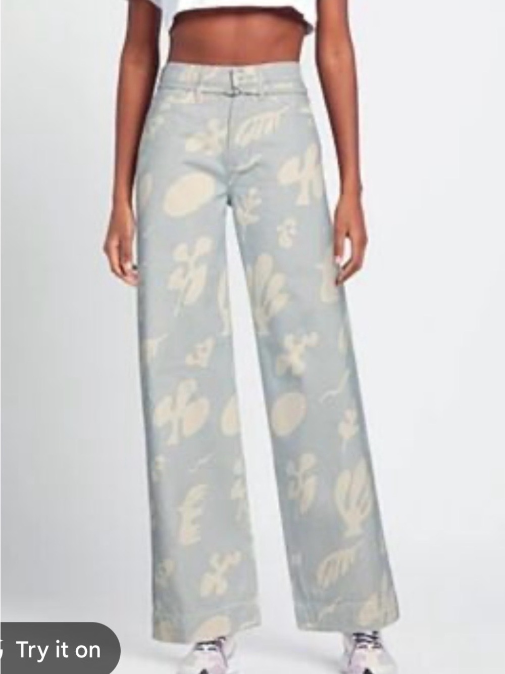 FRAME Le Crop Mini Boot Tropical Chambray Abstract Jeans 26 Belted